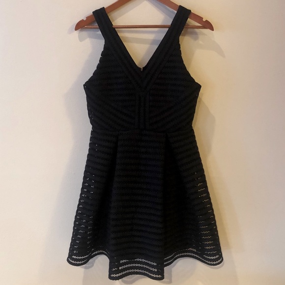 Black Striped Mesh Fit and Flare Dress - Picture 3 of 6